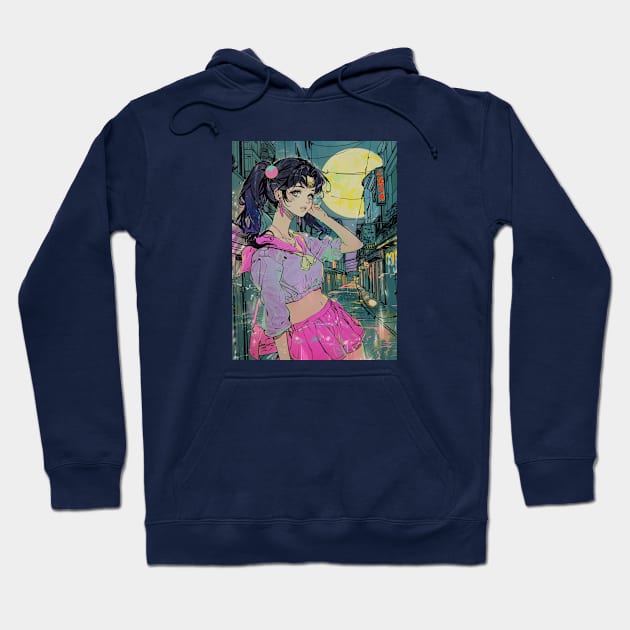 Retro Anime Vintage Art City Hoodie by Sakura Fuku